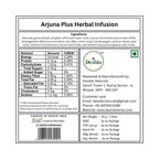 Label of Arjuna Plus Herbal Infusion with nutritional information and Deshla branding.