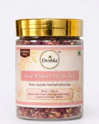 Jar of Deshla Rose Flower Petals Tea on a white background