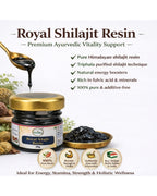 Royal Shilajit Resin packaging with product details on a white background