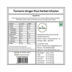 Label of Turmeric Ginger Plus Herbal Infusion with Deshla branding